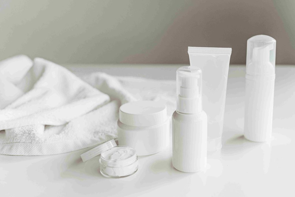 Skincare products neatly arranged