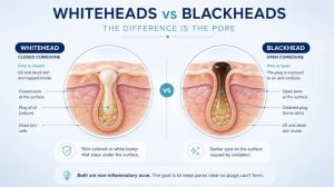 Illustration showing how a closed pore forms a whitehead.