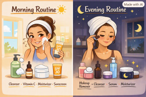 Morning and evening skincare routine for acne-prone skin