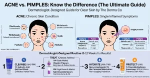 Comparison of blackheads, whiteheads, papules, and pustules.